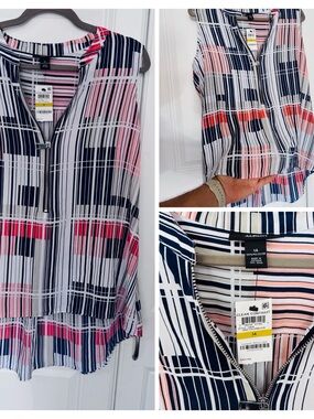 Alfani Sleeveless Plaid Zip-Front Camisole in Navy, Pink & White
